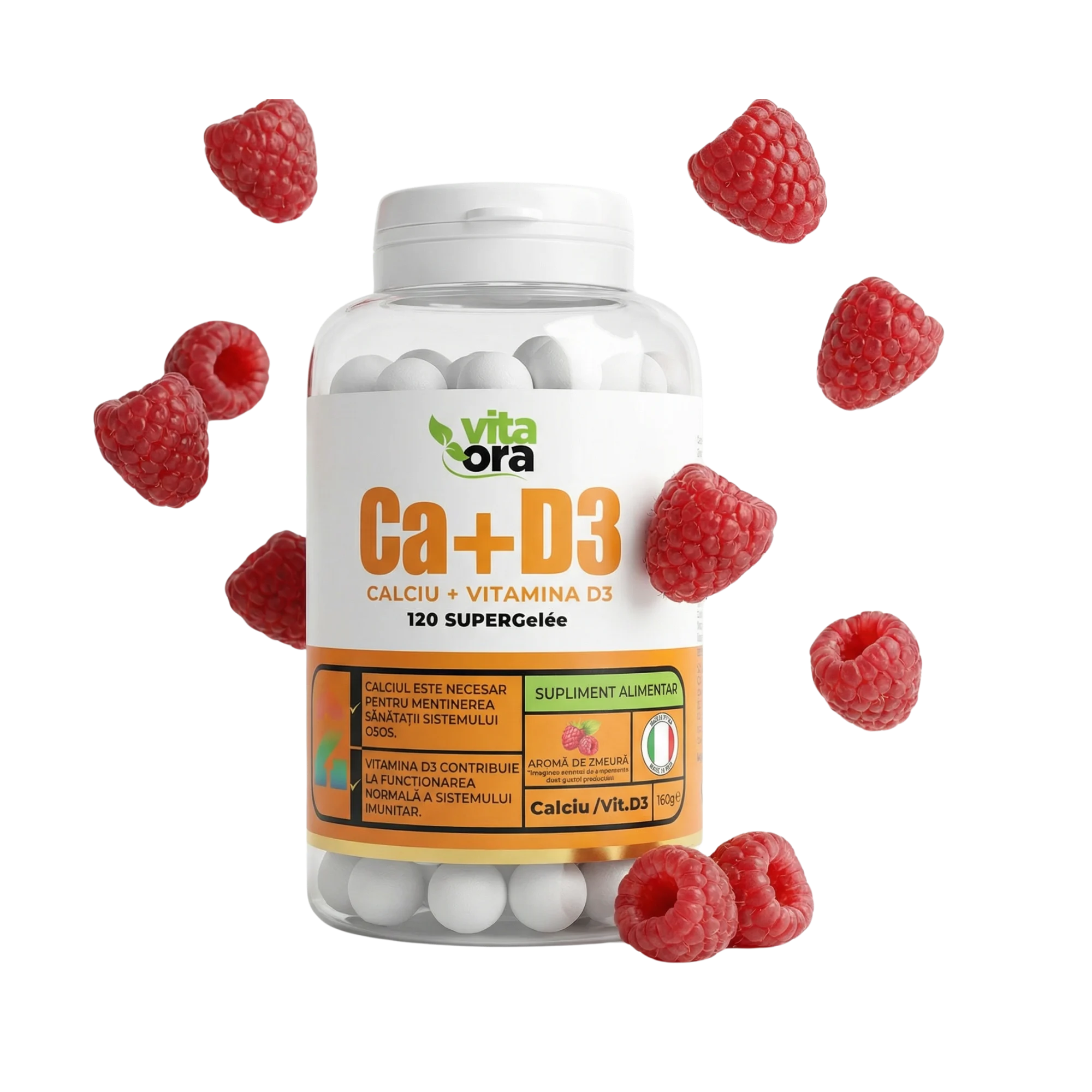 Calciu și Vitamina D3 Adulți - Oase și Dinți Sănătoși, Imunitate Puternică - Tehnologie SuperGelée Vita Ora 1 Cutie - Vita Ora - imagine 3