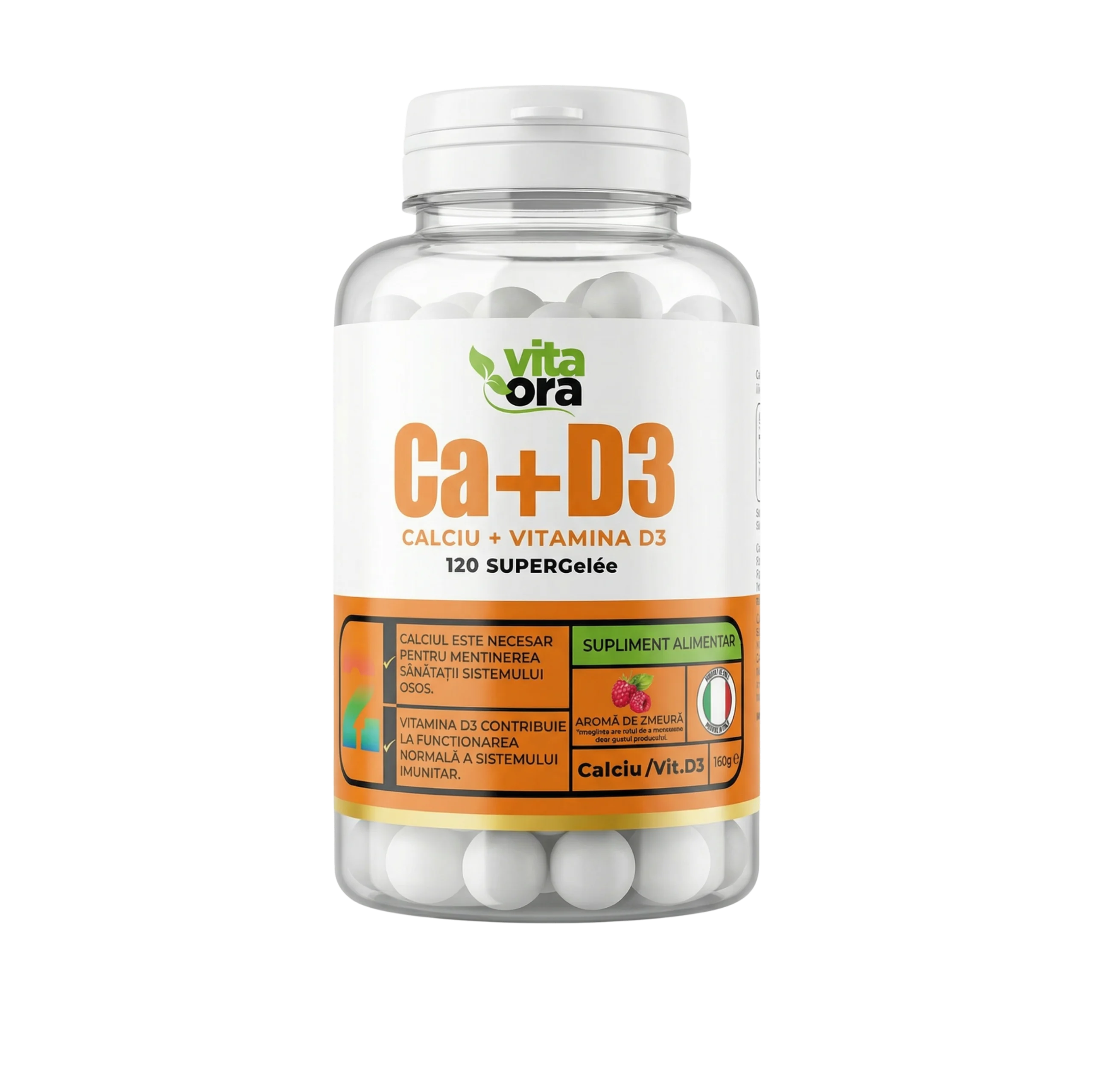 Calciu și Vitamina D3 Adulți - Oase și Dinți Sănătoși, Imunitate Puternică - Tehnologie SuperGelée Vita Ora
