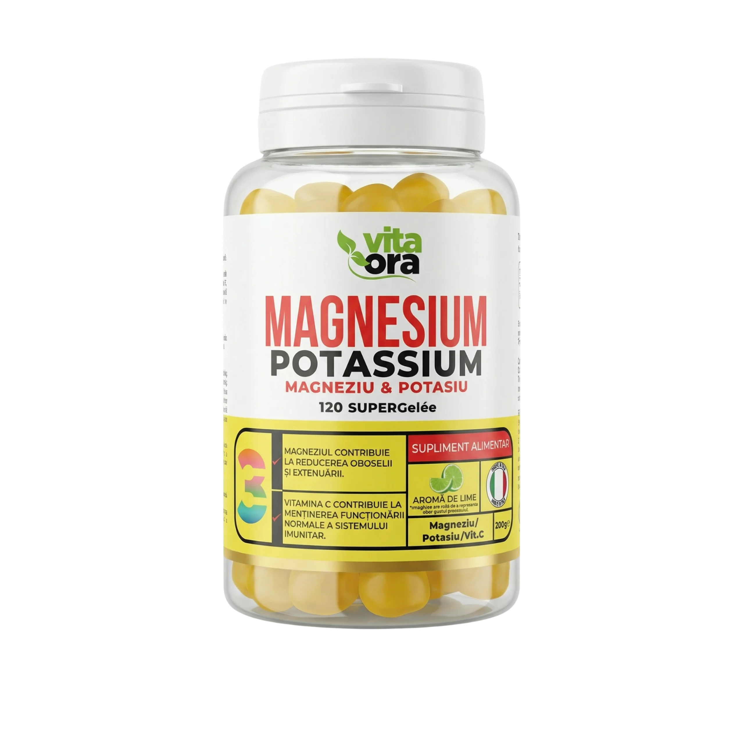 Magneziu și Potasiu Adulți – Susține Musculatura, Sistemul nervos și Cardiovascular, Reduce Oboseala – Tehnologie SuperGelée Vita Ora