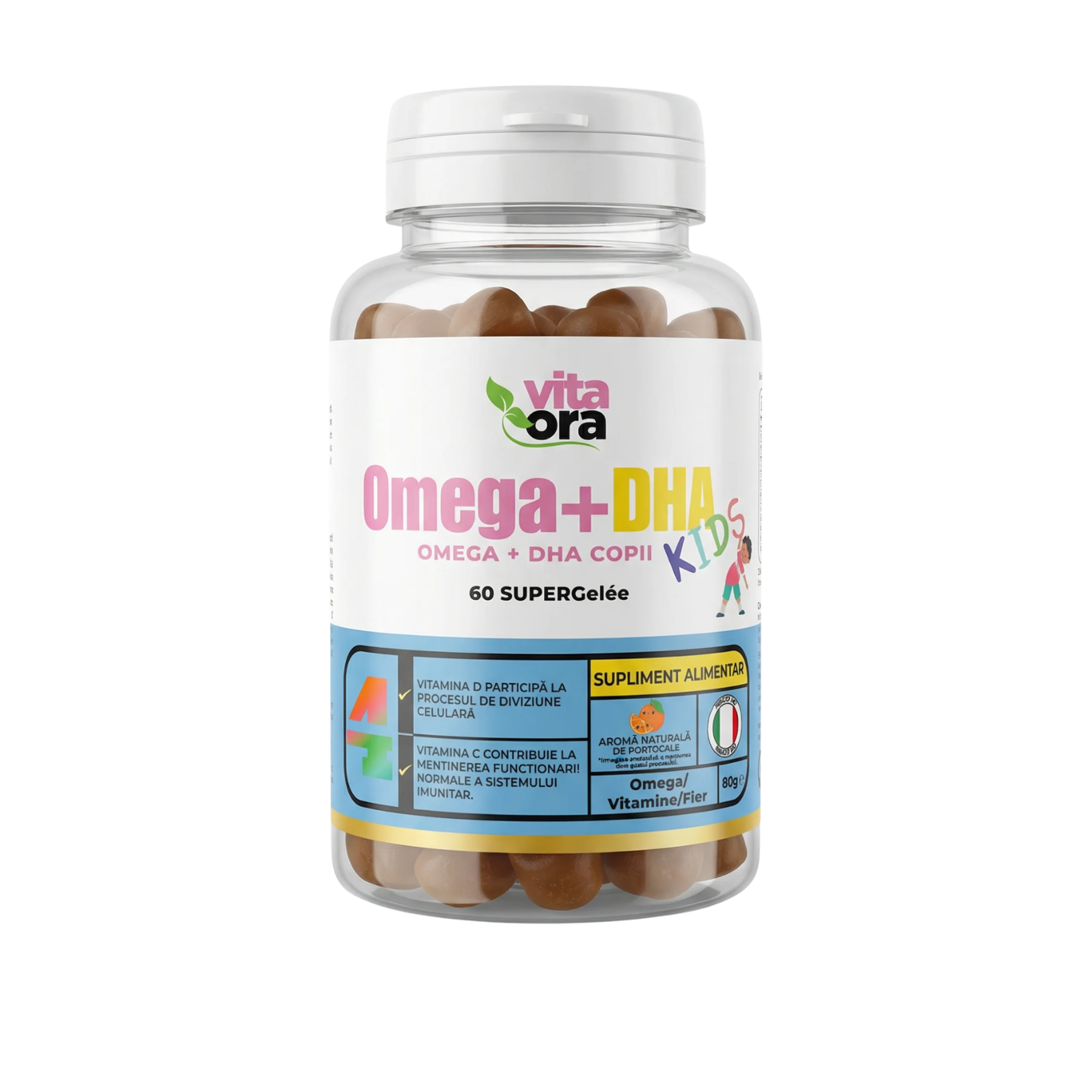 Omega și DHA Copii - Susține Dezvoltarea Creierului și Concentrarea - Tehnologie SuperGelée Vita Ora