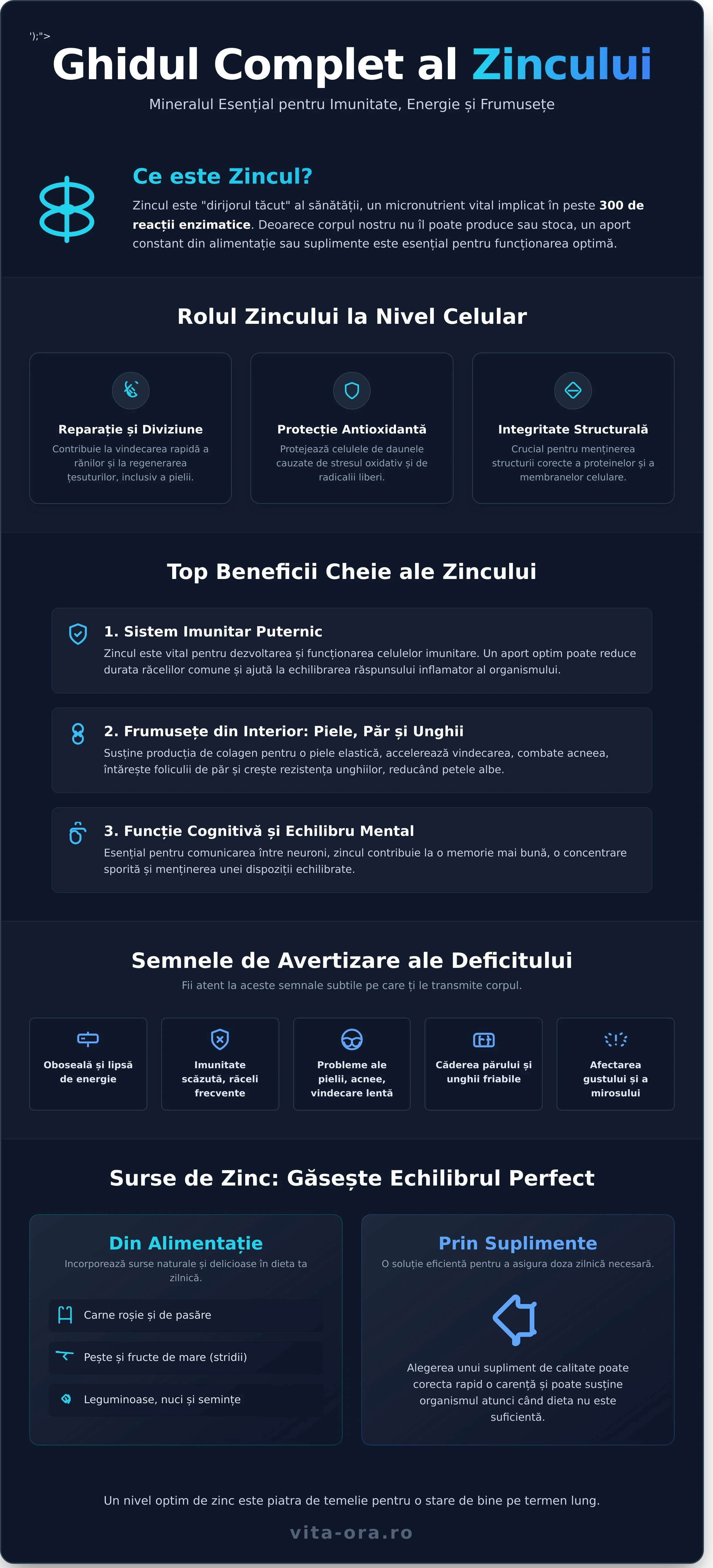 Zinc: Ghid Complet Despre Beneficii, Surse și Rolul Său Vital în Organism